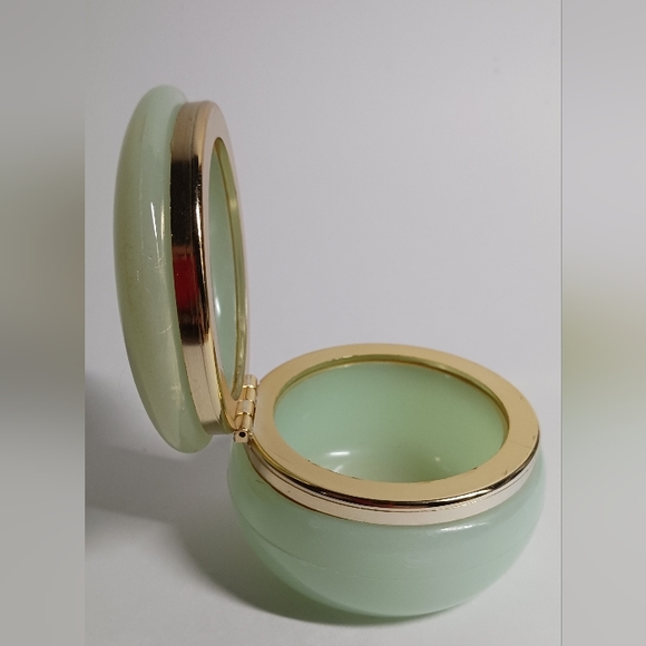 Genuine Alabaster Round Trinket Box w/ Rose Design Gold Tone Hinge Top Italy - Picture 4 of 7